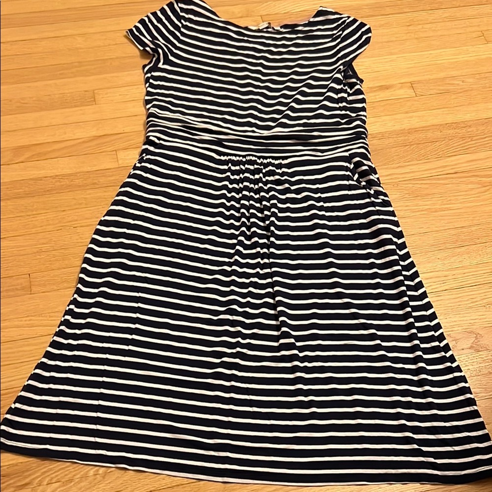 Boden navy and White Striped Dress
